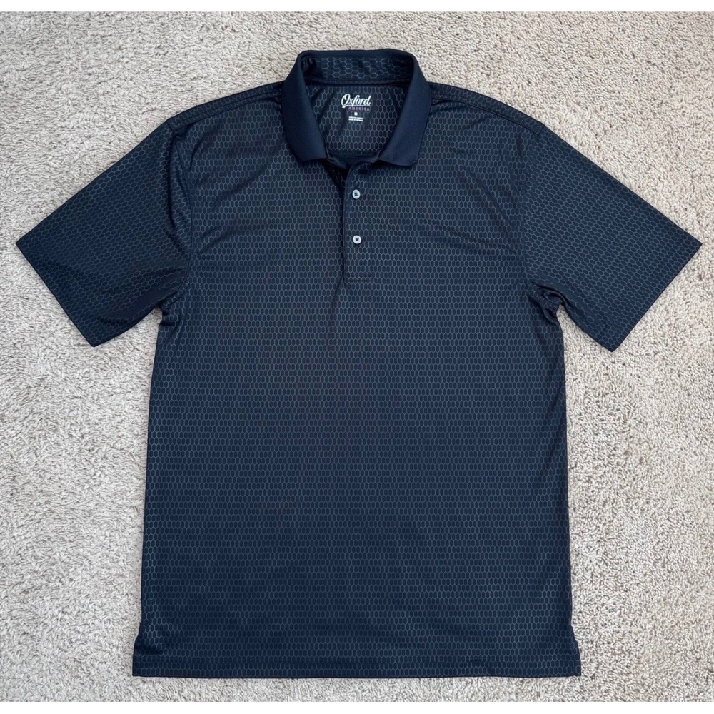 Oxford America Golf Polo Shirt Mens Size M Black Honeycomb Geometric Performance